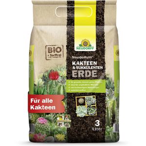 Neudorff Blumenerde  NeudoHum Kakteen- & Sukkulentenerde, Bio, für Kakteen & Sukkulenten, torffrei, mit Dünger, 3 Liter