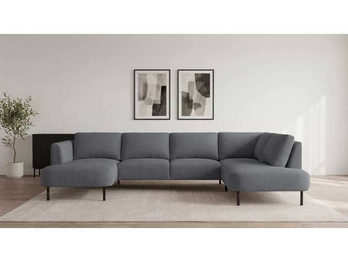 Wohnlandschaft, 327x206 cm, Chenille, Dunkelgrau, Ottomane Rechts, Modern