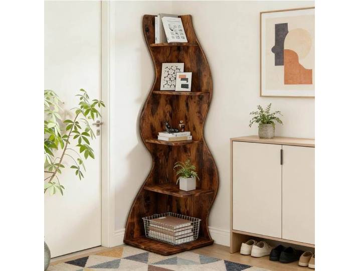 ROVRYN Bibliotheque d angle 5 niveaux 50 x 50 x 182 5 cm etageres reglables bois marron