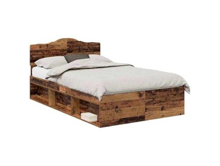 HMDNGOUT Modernes Bettgestell 135x190 cm aus Kiefernholz und Holzwerkstoffen mit Kopfteil aus massivem Kiefernholz