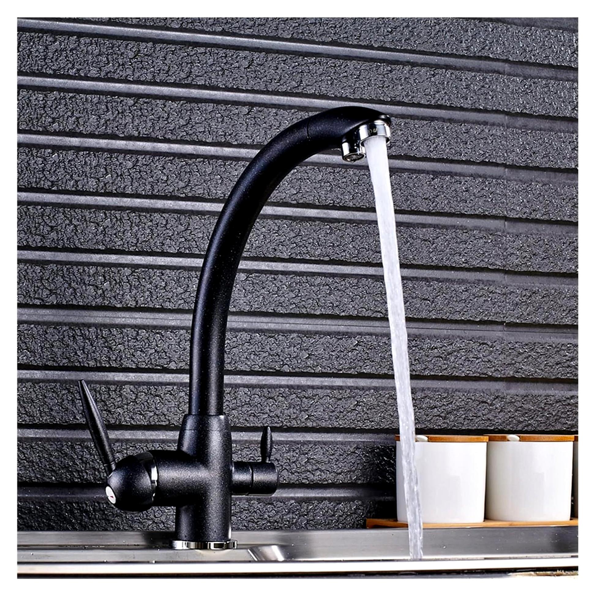 Deckmontierte weiße 3-Wege-Küchenarmatur mit Dual-Wasserauslass und Doppelgriff