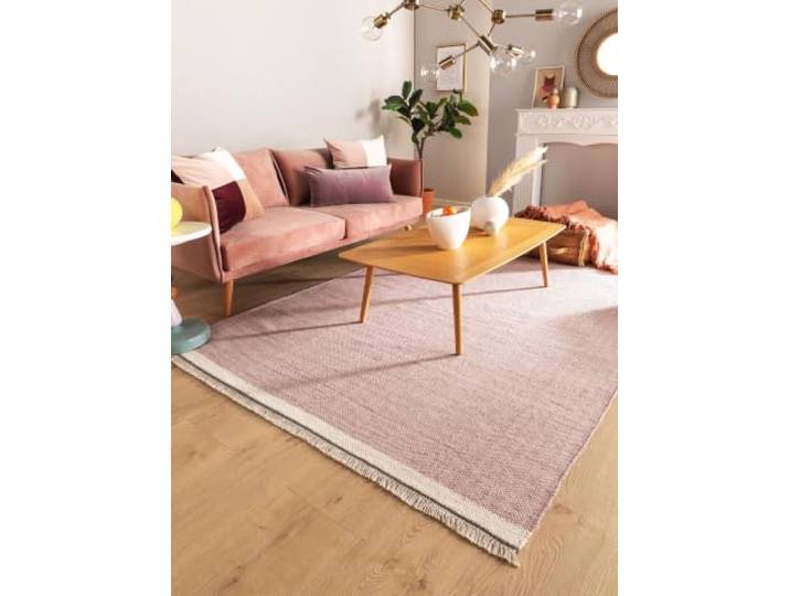 benuta Tapis en laine pop Karla - Rose 160 x 230 cm - Coton - Laine - Rectangulaire & Style : uni\, Hygge & Cozy\, Minimaliste - Facile d'entretien pour le salon et la chambre à coucher