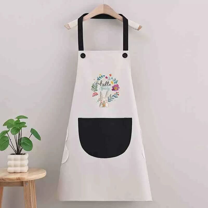 INF Tablier de cuisine sans manches blanc avec poche noire et motif lapin - PVC imperméable