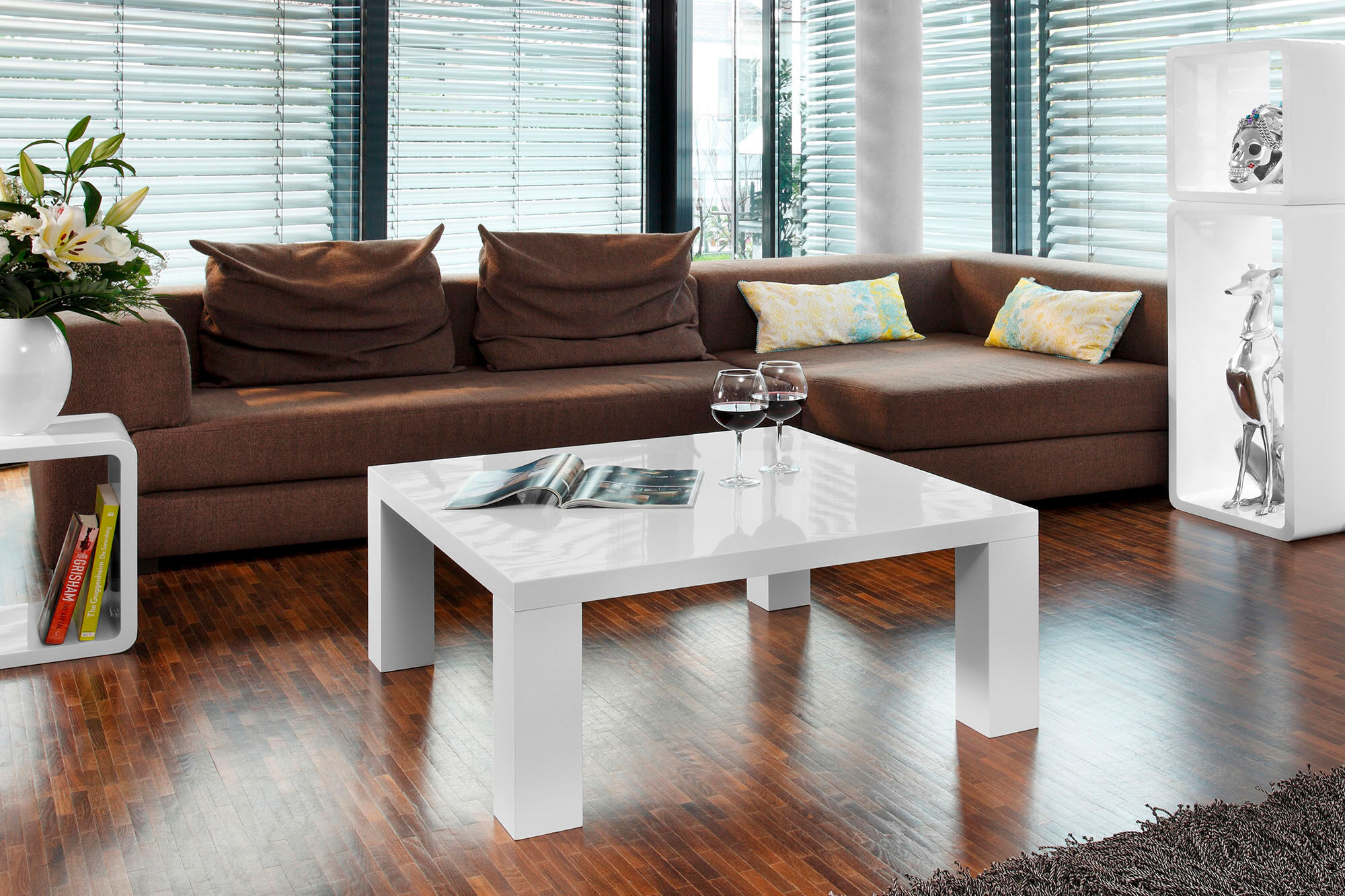 Couchtisch SALESFEVER "- im puristischen Stil", weiss (weiß, weiß), B:90cm H:40cm T:90cm, Tische, Couchtisch, Stilvoll Hochglanz: Rechteckig oder Quadratisch weiß, weiß B/H/T: 90cm x 40cm x 90cm