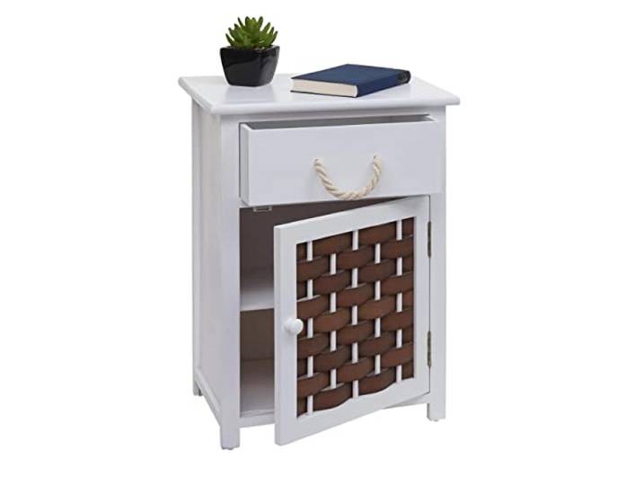 Mendler Kommode HWC-K83 Holz - weiß, Polyrattan braun