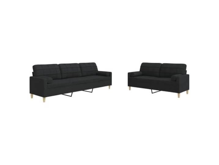 Coespram 2-TLG. Sofagarnitur mit Kissen 2er und 3er Sofa Schwarz Bequeme Polstergarnitur fürs Wohnzimmer mit robustem Metallgestell und weichen Zylinderkissen zum Entspannen.