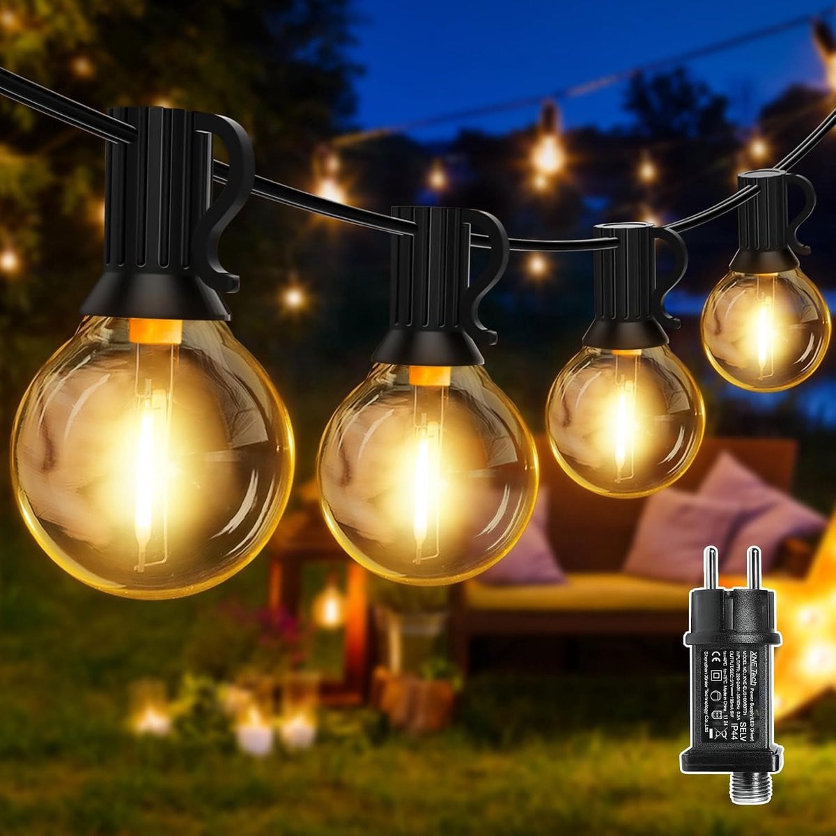 Ollny Lichtsnoer buiten 30 m met 42 G40 LED-gloeilampen en IP45-bescherming