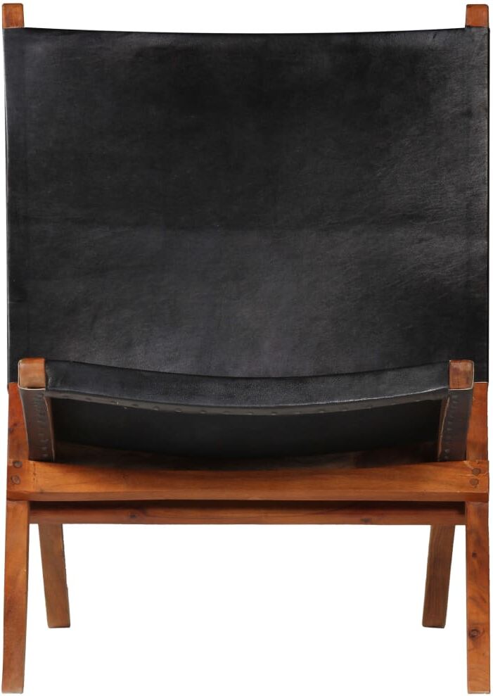 vidaXL Chaise pliante en cuir véritable noir
