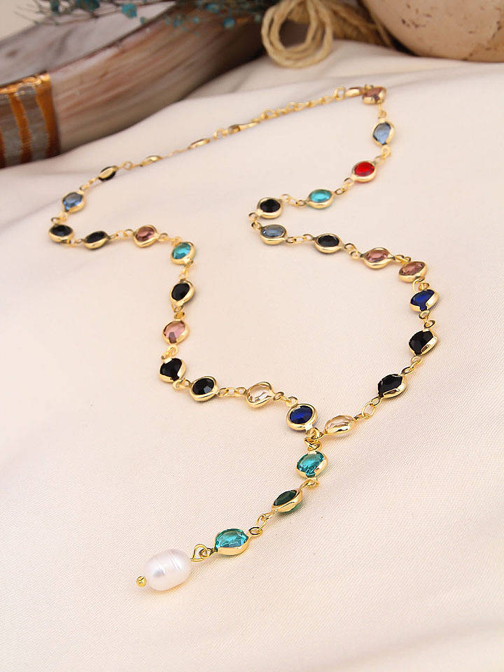 L'Atelier de Gaia Vergold. Halskette mit Edelsteinen und Perle - (L)45 cm - onesize