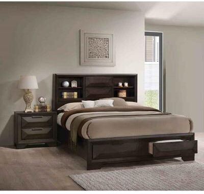Esofastore Transitional Espresso Finish Solid Wood Bookcase Headboard 3pc Bedroom Set
