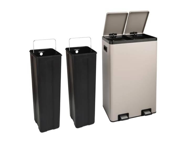 SVITA TMH2X30 Mülleimer 60L Mülltrennsystem 2 Fächer 2x15L Softclose-Deckel Pedal versteckbar Kunststoff Inneneimer Pulverbeschichteter Stahl Taupe