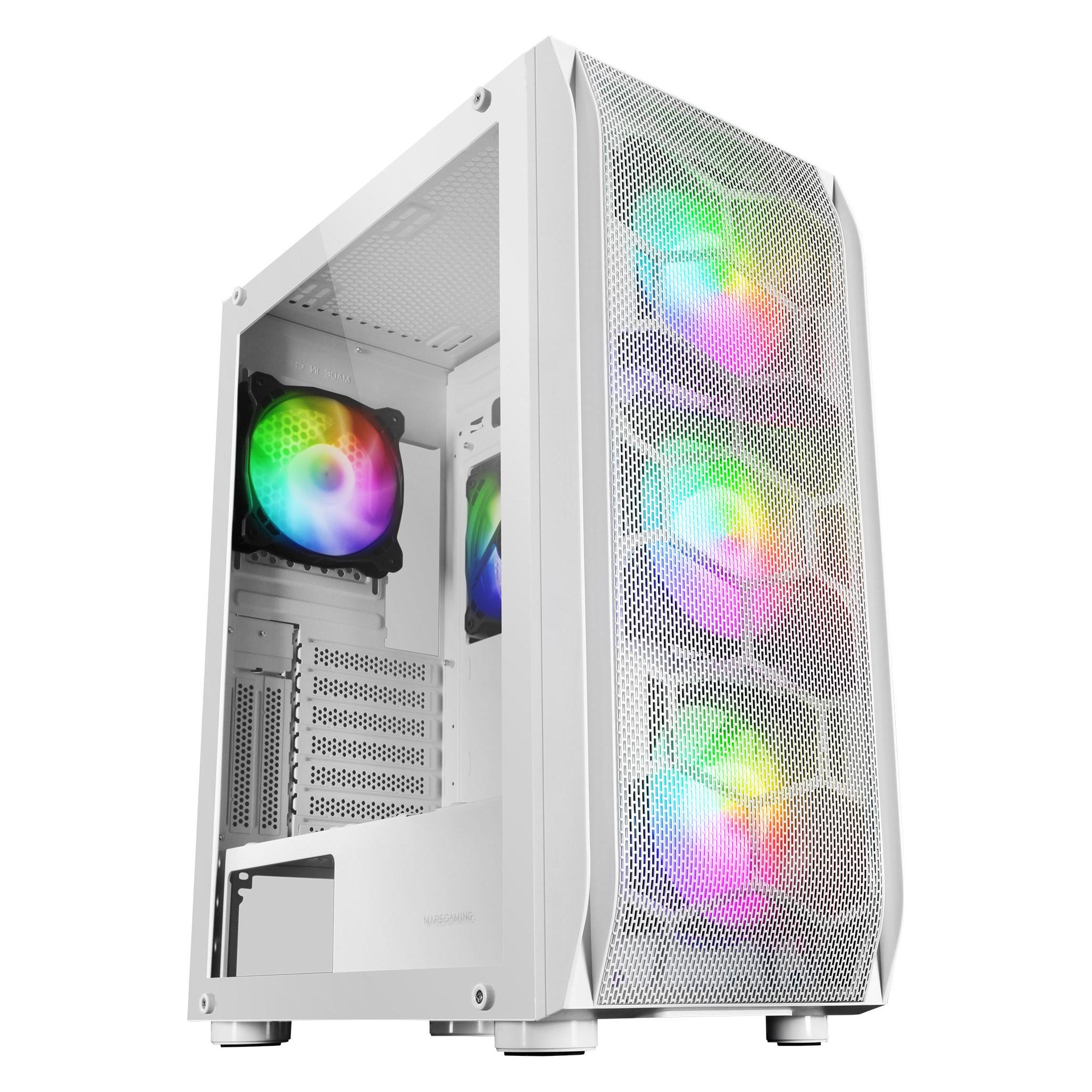 Mars Gaming Boitier Moyen Tour E-Atx Mc-Kx RGB Avec Panneau Vitré (Blanc) (ATX, E-ATX, mATX, Mini-ITX) (MCKXW)