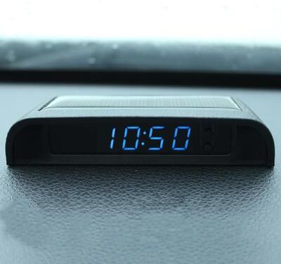 Inspired Deals Solar Car Dashboard Clock Digital Car Clock With Temperature Date Week Display USB Rechargeable blue Light