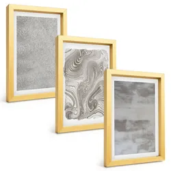 BILDER SET 3er Set - 20x30 cm Goldrahmen - Industrielle abstrakte Muster