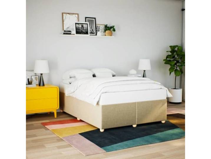 RJPLMFV Bettgestell, 160 x 200 cm, cremefarben, Polyestergewebe Ohne Matratze, mit Latten, Design Lattenrost, robuste Füße für Stabilität