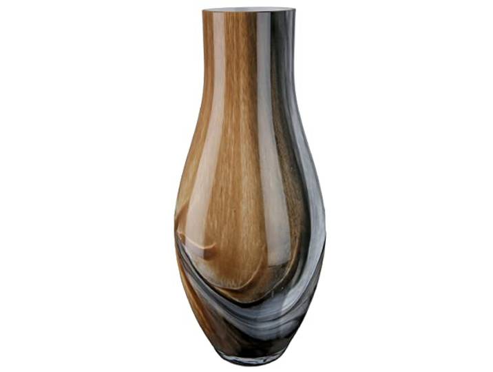 GILDE Glas Vase Draga - große Dekovase Blumenvase Höhe 40 cm braun schwarz Mamor Optik - europäische Herstellung