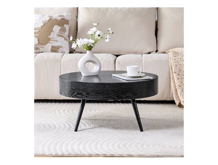 Fine Life Pro Couchtisch Runder Couchtisch, 70 cm, schwarze Holzoptik MDF, schwarze Beine, Minimalistisch, ideal für Wohnzimmer und kleine Räume