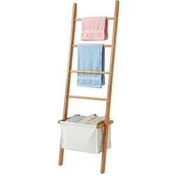 Relaxdays Handtuchleiter mit Wäschekorb Beige,Hellbraun