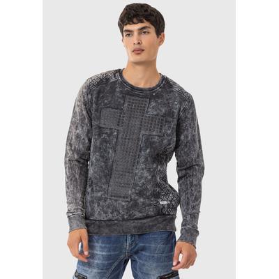 Rundhalspullover CIPO & BAXX "Pullover", Herren, Gr. M, grau (anthrazit), 100% Baumwolle, gemustert, regular fit, Rundhals, Pullover Rundhalspullover, mit modischem Muster