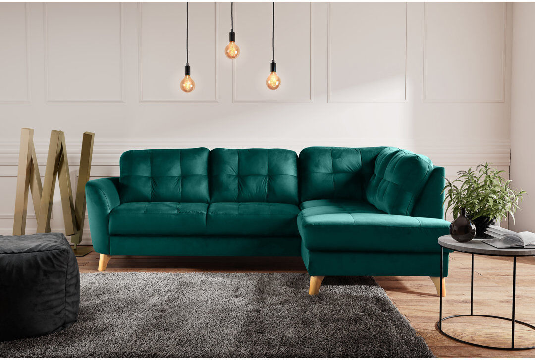 George Oliver Hunnewell Sleeper Corner Sofa Teal 82cm H X 236cm W X 190cm D