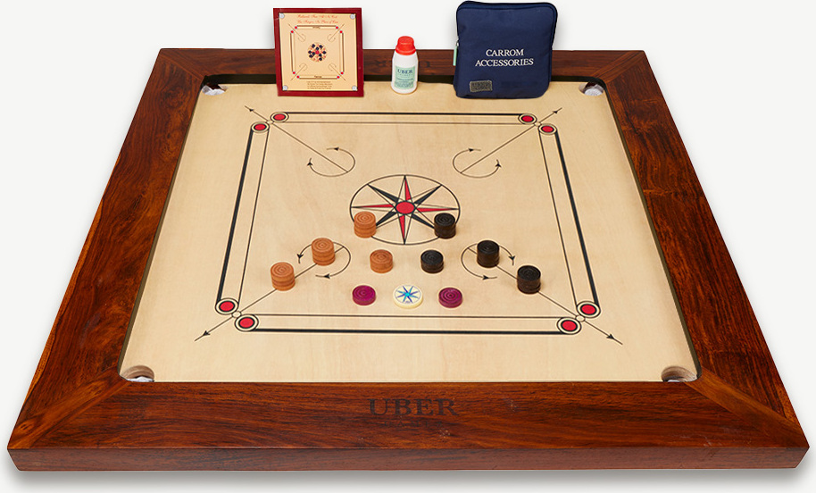 Ubergames- Carrom-Brett - Championship - 21 kg - Hergestellt in Indien - 74 x 74 zm Spielfeld - Komplettset - mit Tisch