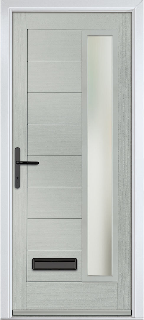 Crystal Direct Crystal GRP Front door Monza Right Anthracite Grey 890mm x 2090mm Open in Right hand Stipolytte Glass Agate Grey 89mm x 209mm