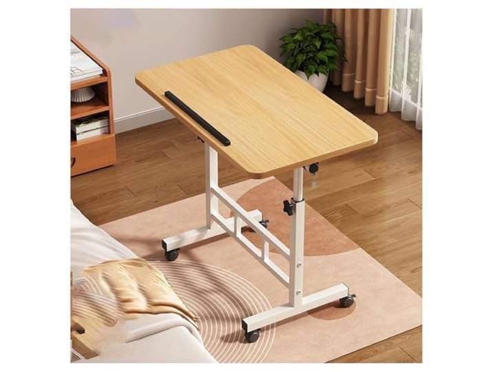Verstellbarer, klappbarer Beistelltisch mit verdickten Stahlbeinen und Abnehmbaren Rollen for Wohnzimmer, Schlafzimmer, Büro(Wood,60*40cm)
