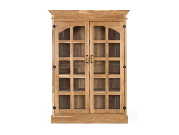 Bibliothèque en teck massif avec 2 portes en verre