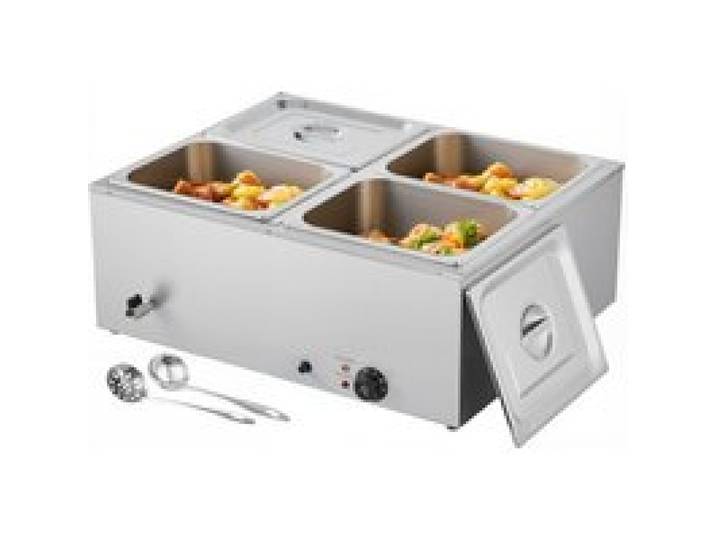 VEVOR kommerzieller Speisenwärmer (4 x 1/2 Größe Behälter), 1,5 kW elektrischer Wärmebehälter aus Edelstahl mit Abdeckung & Suppenkelle, Chafing Dishes für Catering Restaurant Party