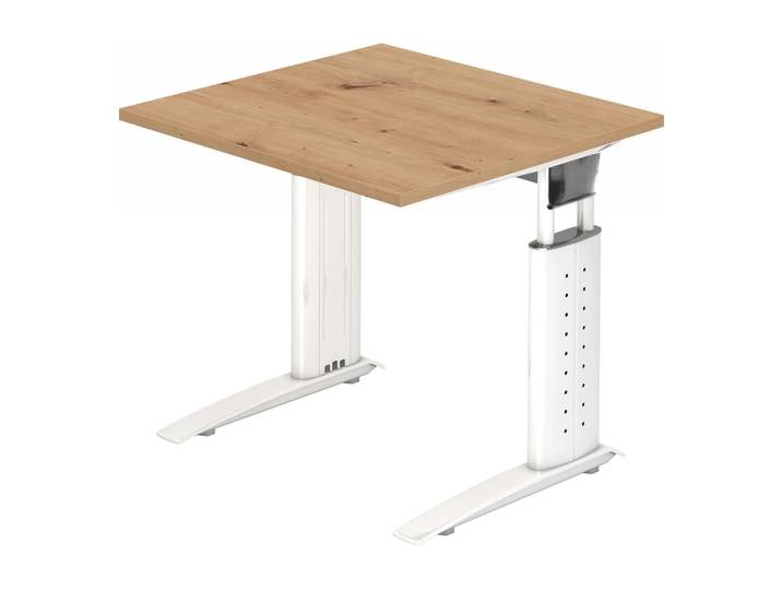 UNDA 8 W Schreibtisch 80 x 80 höhenverstellbar Asteiche/Silber