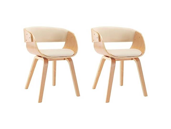 KPOTUERTU Esszimmerstühle 2 STK Creme Bugholz Kunstleder Gepolsterte Sitzfläche, pflegeleicht, massiver Holzrahmen, elegantes Design