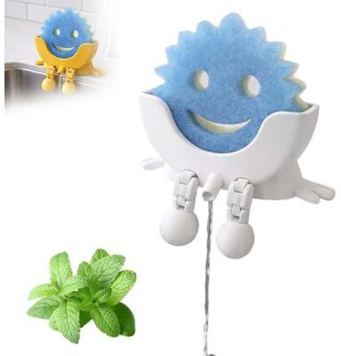 Multisell Products Hub Printing Countertop Sponge Rack Organizer, Cute Hanging Soap Holder With Drainage For Kitchen white