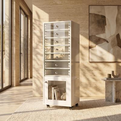 Timechee Mobile Display Cabinet with 7 Clear Drawers, High-Gloss Rolling Storage Cart Cosmetic & Nail Polish Organizer Organizer