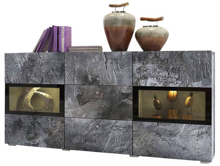 Sideboard GOODPRODUCT Baros , grau (schieferfarben), B:132cm H:69,8cm, Sideboards, Sideboard, Breite 132 cm