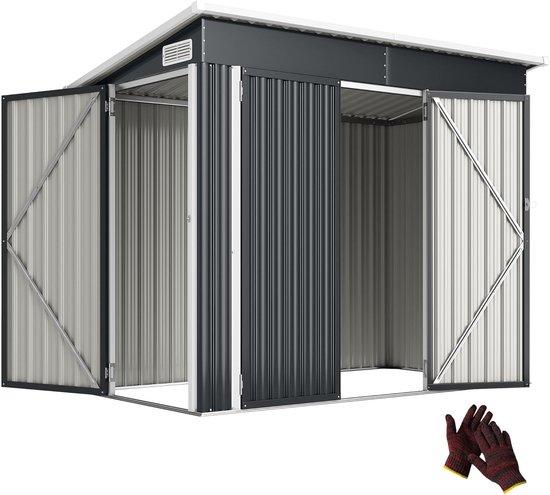 Famanu Metall-Schuppen in Grau mit 3 Türen - 234x132x185 cm, wetterfest und abschließbar