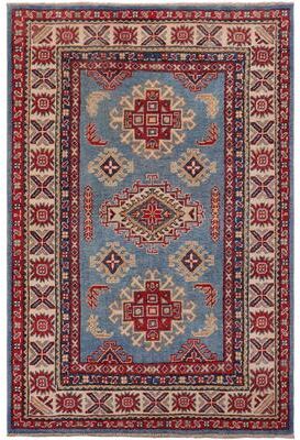 Treasured Knots Rustic Kazak Sophie Light Blue/Beige Wool Rug - 3'1'' x 4'5''