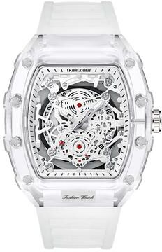 Fashion Sheath Barrel Shaped Transparent Quartz Watch Waterproof Sports Timepiece And Unique Gift For Men white
