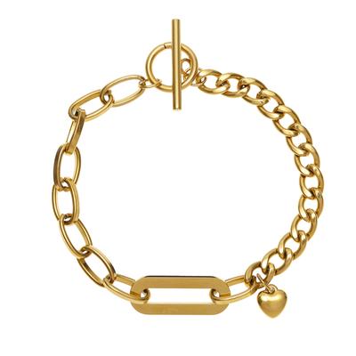 Armband LASCANA "Chunky Armkette", Damen, Gr. Edelstahl, goldfarben, glänzend, Armbänder Armband, Mit Herz Anhänger