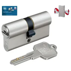 Profil-Doppelzylinder,Serie V55,Picking-,Aufbohrschutz,EN 1303:2015 geprüft,VS,N+G Funktion,BL 30/35 mm,5 Wendeschlüssel,Messing matt vernickelt