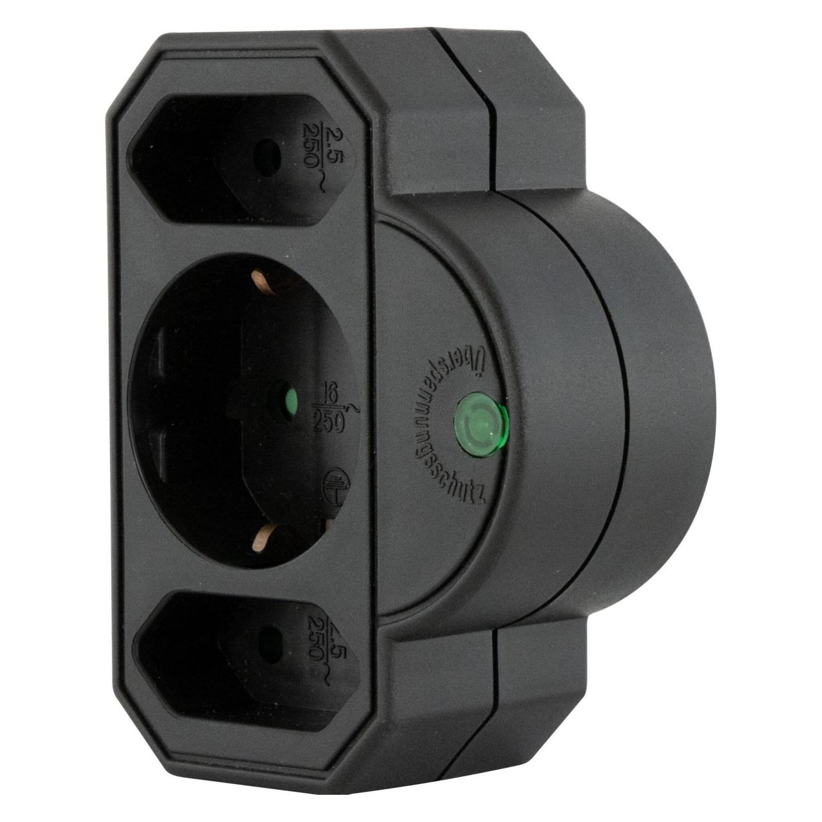 REV Steckdosenadapter 3-fach mit Überspannungsschutz, schwarz (CEE 7/16, CEE 7/3, 3x) (0020070512)