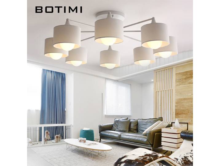 BOTIMI Lustre de Style japonais avec abat-jour en tissu pour salon design tissu chambre monté en Surface Lustre LED nordique