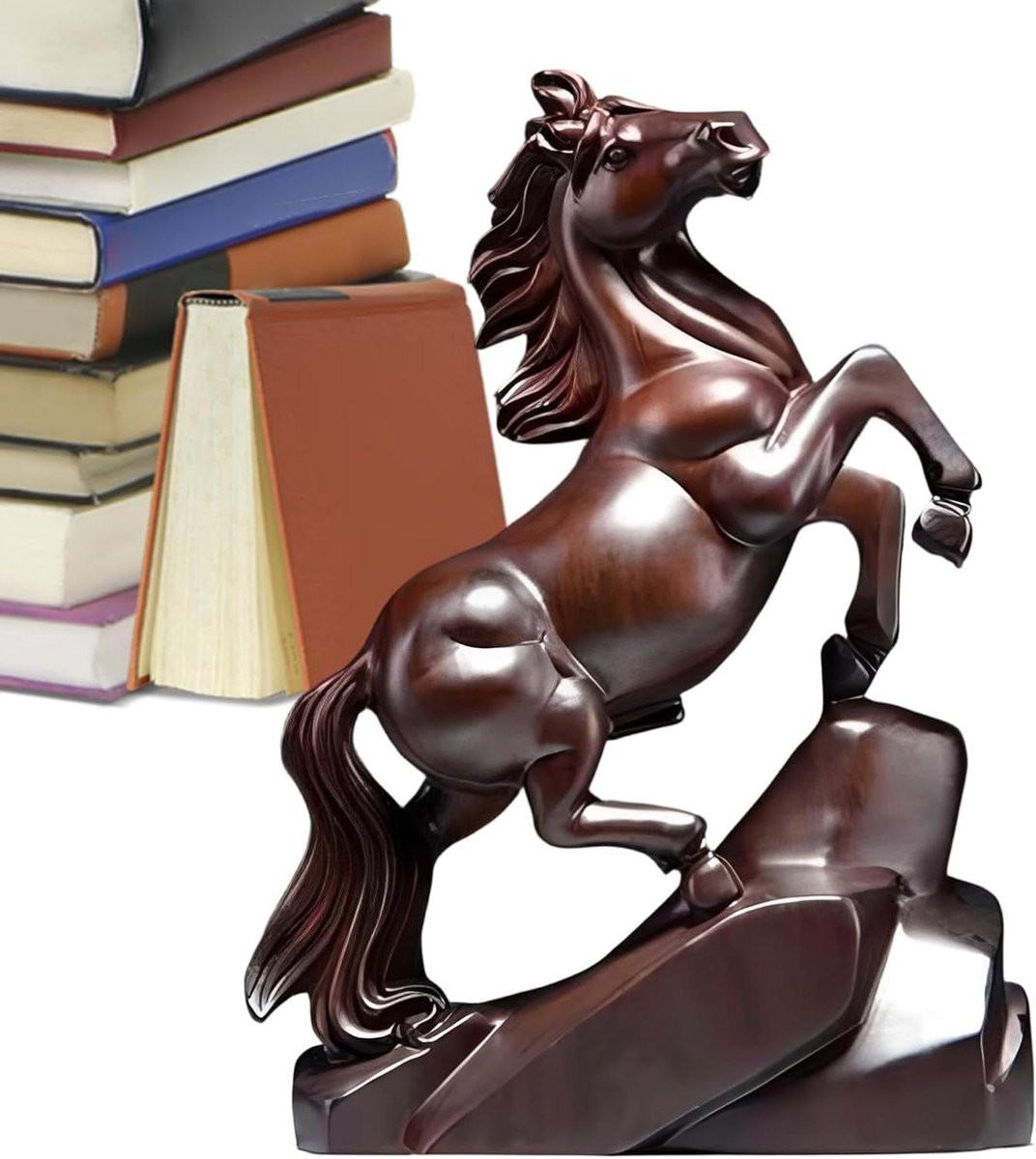 Silvester Handgesneden Houten Paardenbeeld Decoratie - Zwart Bruin - Hoogte: 15 cm