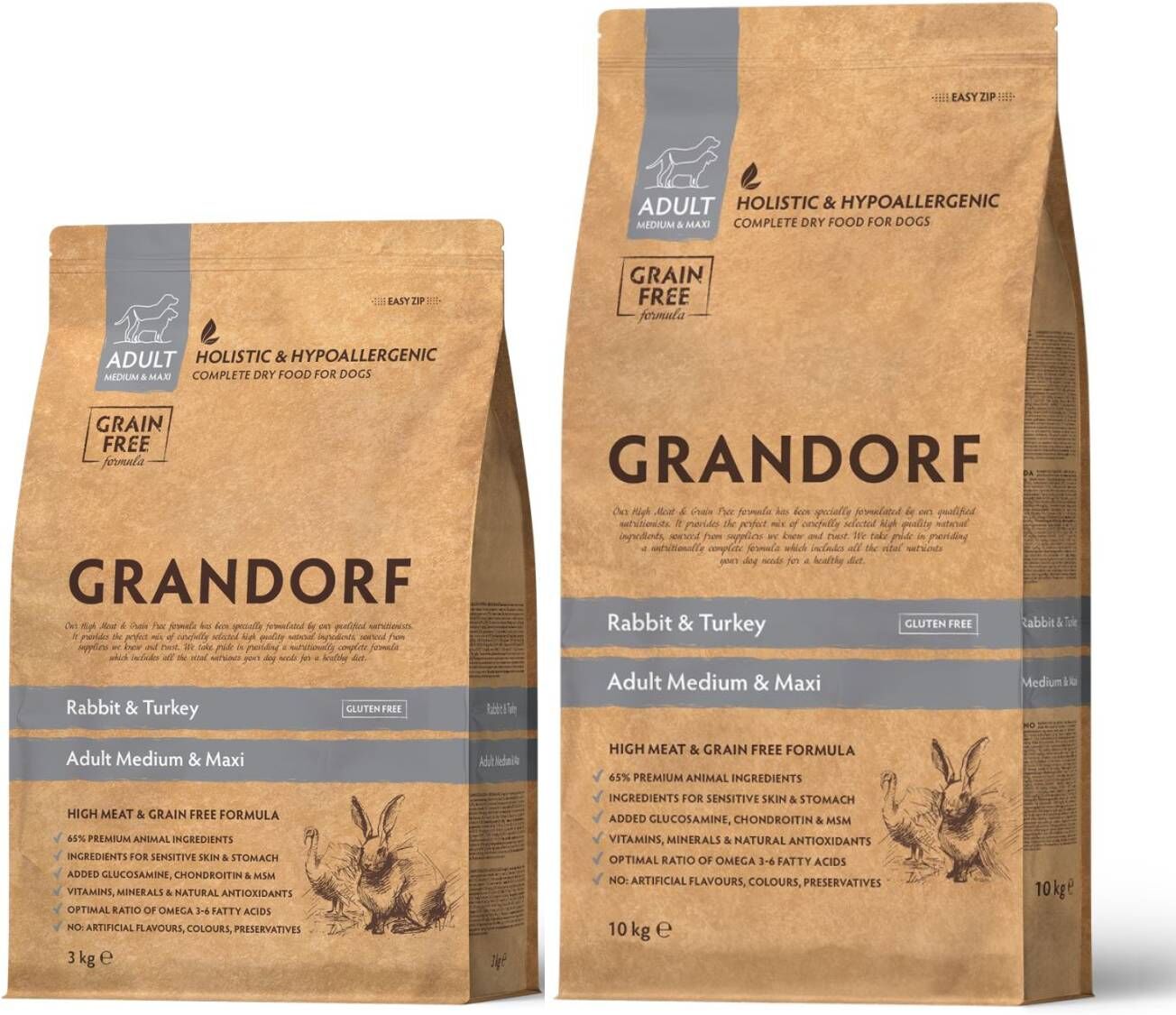 Grandorf Adult Grain Free Coniglio e Tacchino Medium & Maxi per Cani Adulti 3 Kg