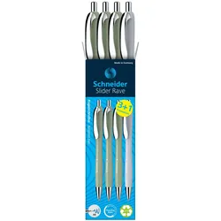 Schneider Slider Rave XB Kugelschreiber organic green 0.7 mm Schreibfarbe: Blau, 3 St. + GRATIS 1 Slider Rave XB weiß