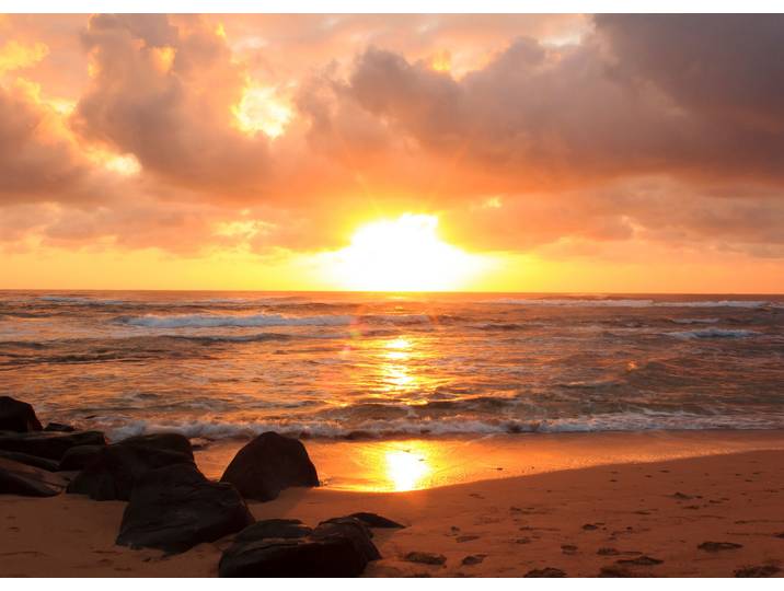 Fototapete PAPERMOON Sunrise Lihue Beach , bunt, B:3,5m L:2,6m, Vlies, Tapeten, Fototapete