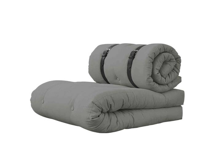 Matelas futon et pouf 2 en 1 BUCKLE-UP gris 70x200