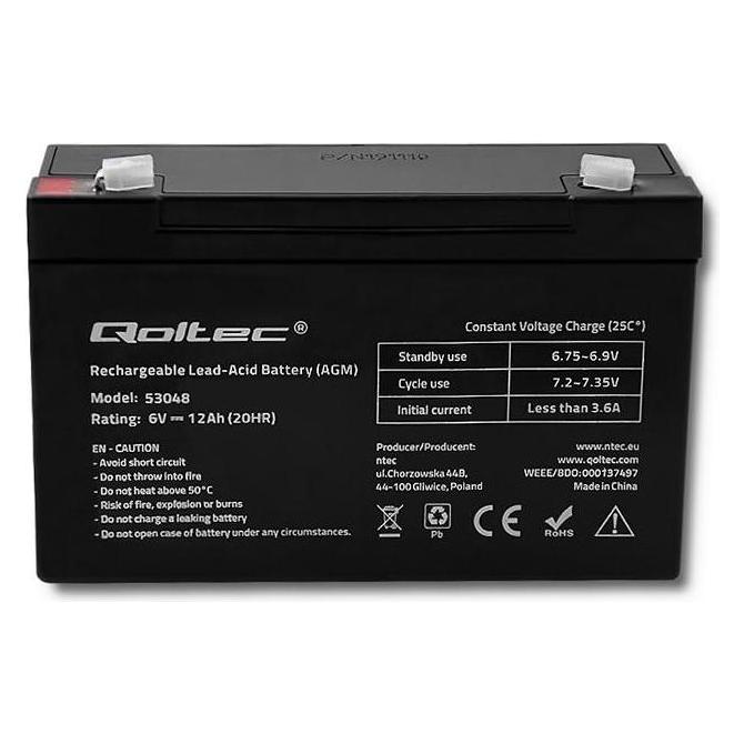 Qoltec 53048 AGM battery| 6V| 12Ah - Batterie - 12.000 mAh (53048)