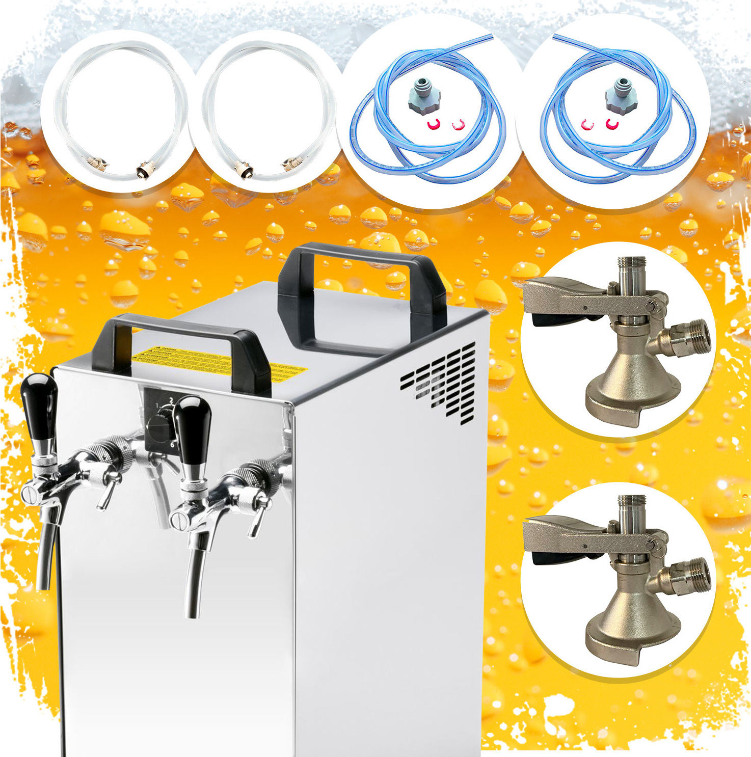 Komplett Set Zapfanlage Kontakt 40/K Bierzapfanlage 2-leitig Trockenkühlgerät aus Edelstahl, 50 Liter/h, mit Membranpumpe, Green Line, Flach,Flach