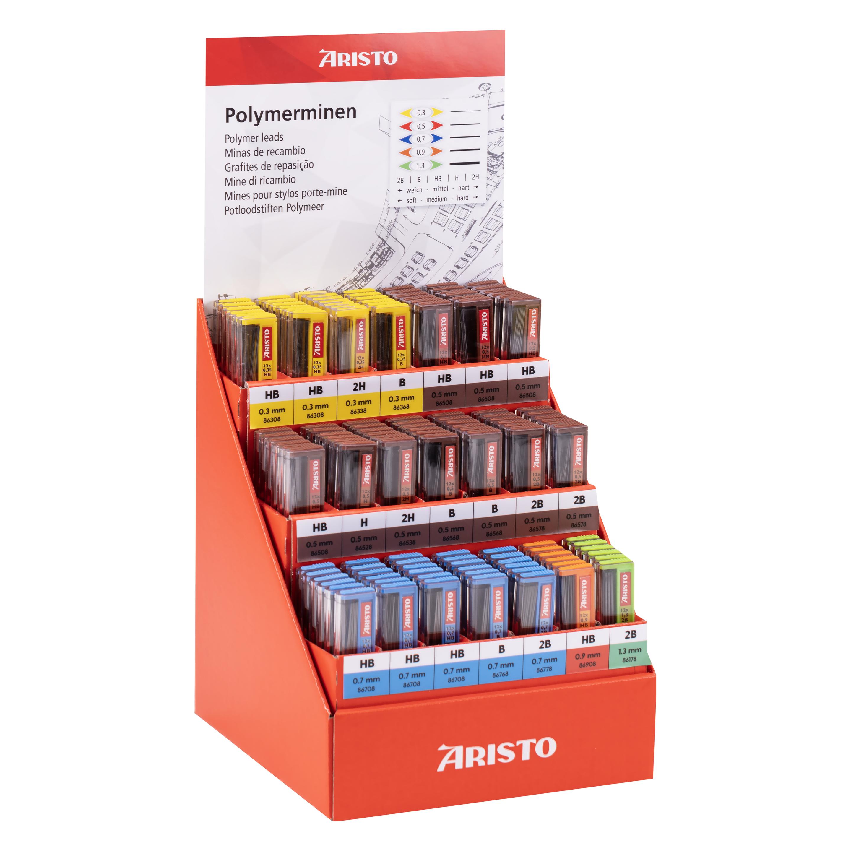 Aristo Feinminen Polymer Display 126 Stk. 0.3, 0.5, 0.7, 0.9 + 1,3 mm sort. (126 Stk., 0.30 mm) (VD860700)