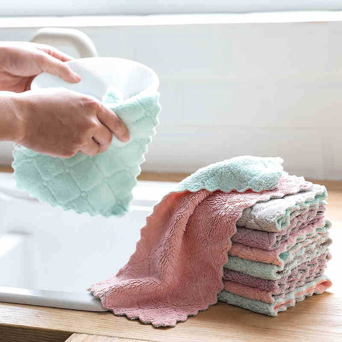 Set van 10 super absorberende microvezel vaatdoeken voor reiniging van servies en keukenonderdelen